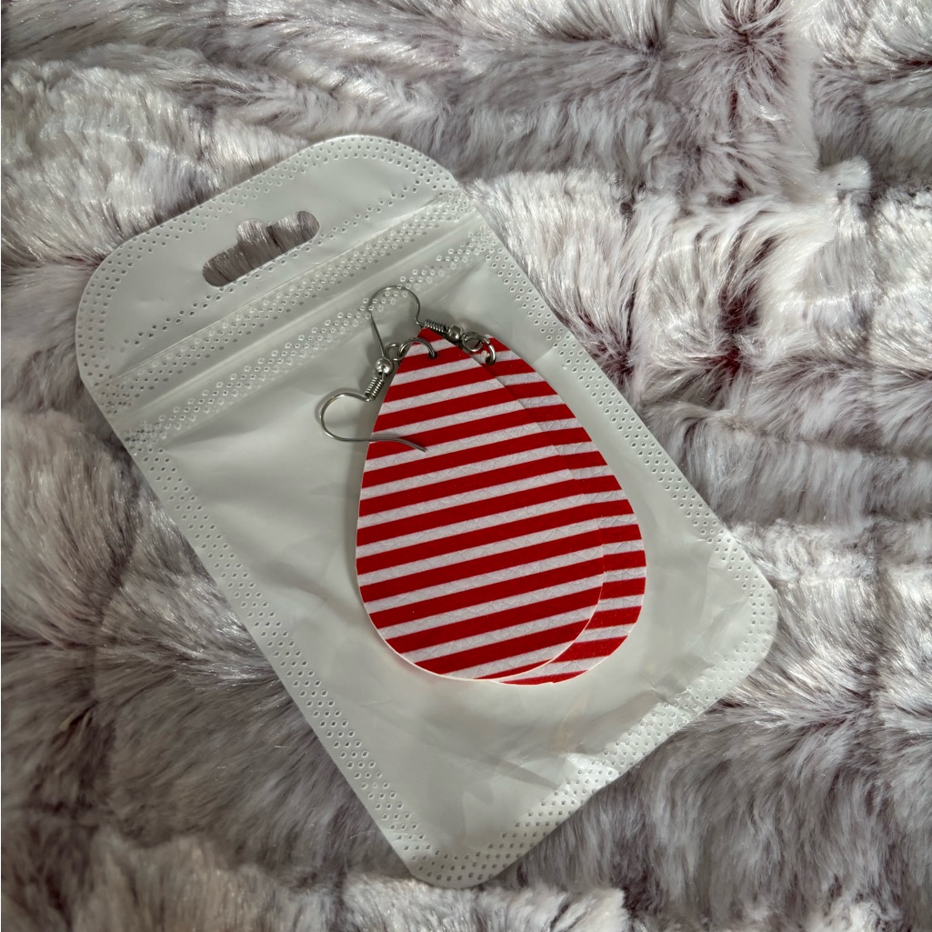 Chic Red And White Striped Earrings